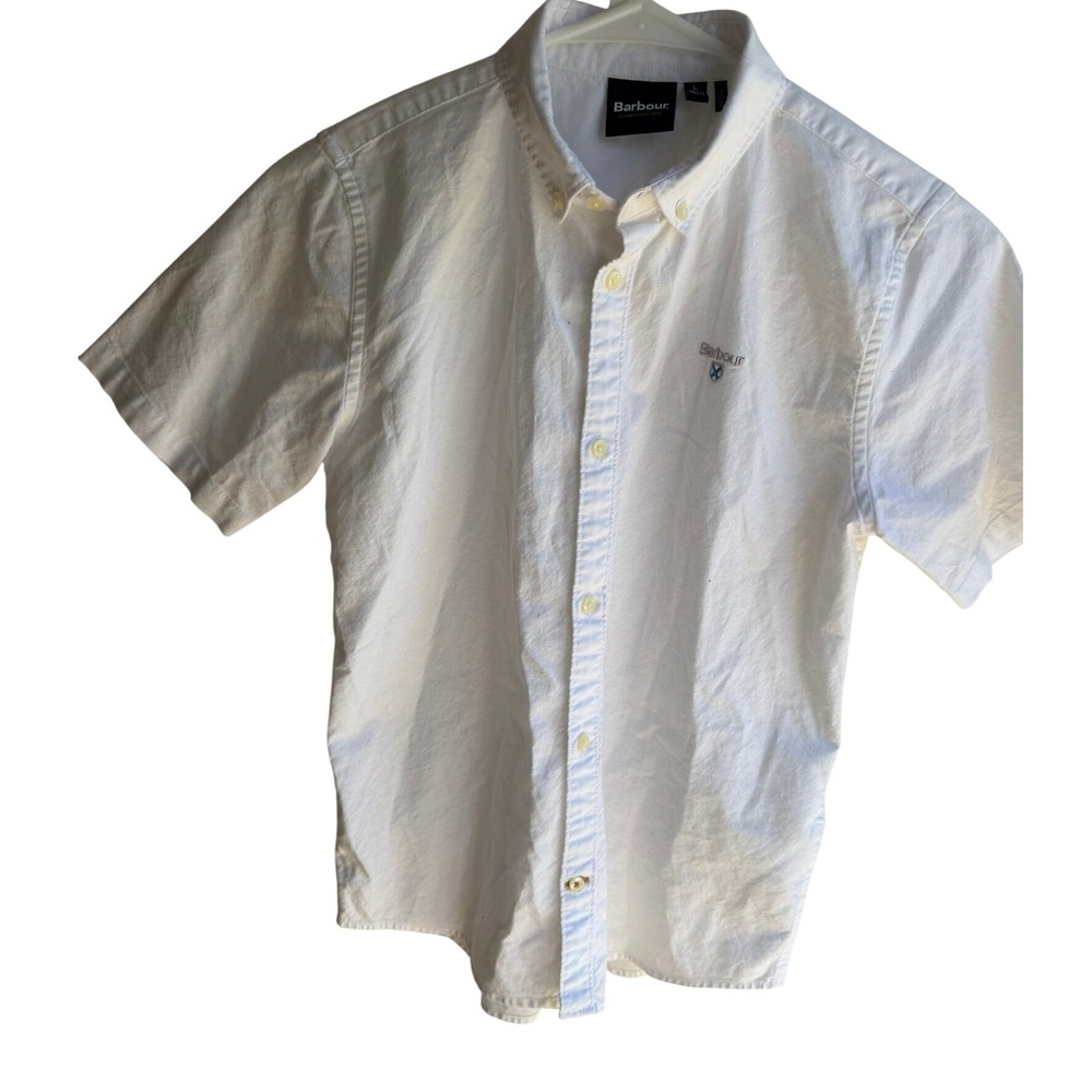 Barbour Boys White Short Sleeve Oxford Button Down‎ Shirt Sz L 10/11 CSH0096WH11